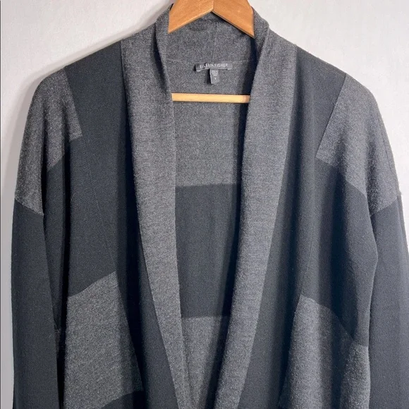 Eileen Fisher 100% Merino Wool Block Stripe Cardigan Sweater Size S - Picture 3 of 8